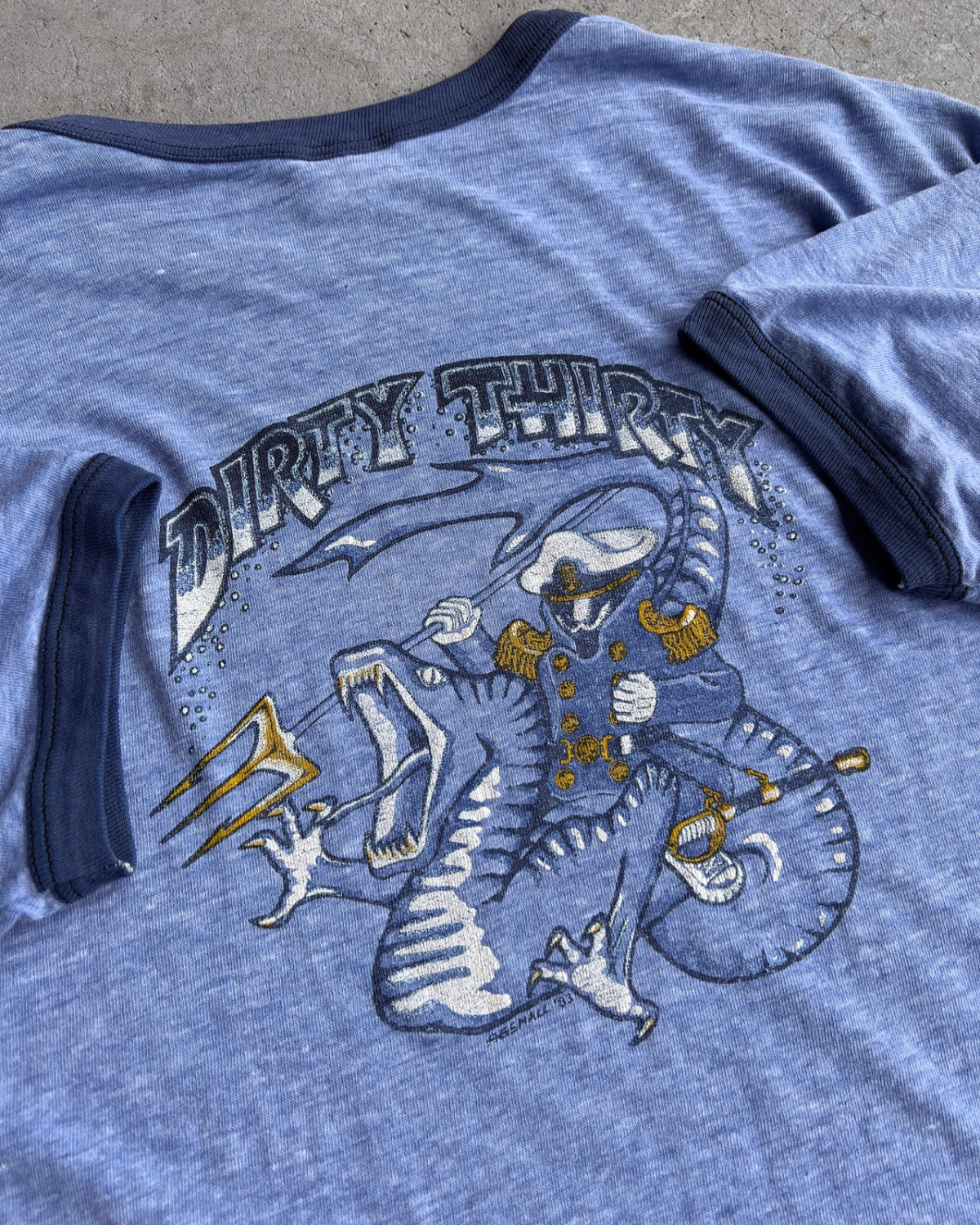 Vintage 1980s Dirty Thirty Naval Academy Serpent Faded Ringer Tee - Shop ThreadCount Vintage Co.