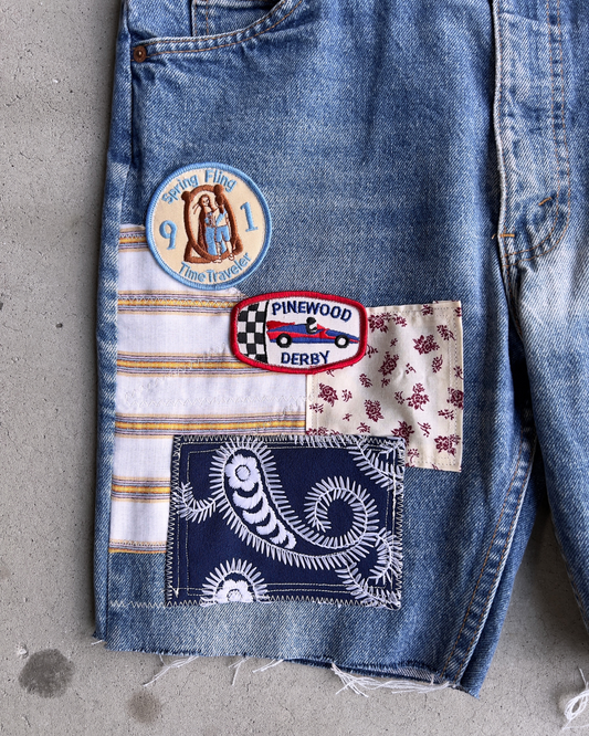 Vintage Summertime Derby Patchwork Jean Shorts  - Shop ThreadCount Vintage Co.