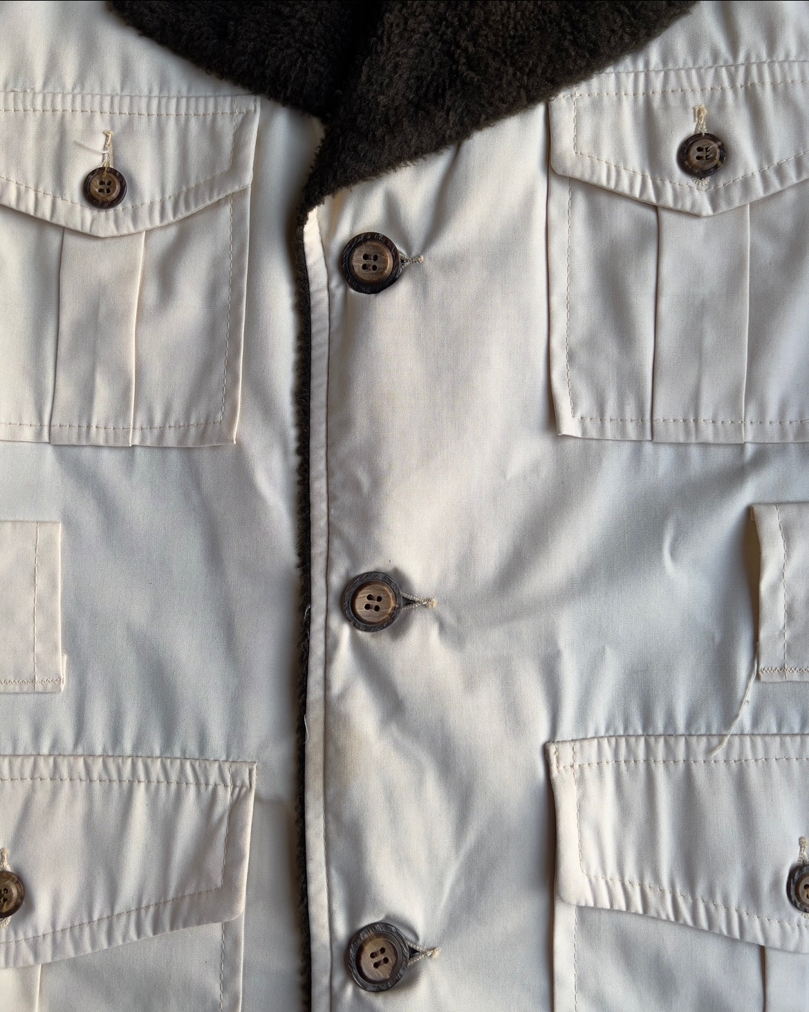 Vintage 1960s White & Brown Pile Lined Long Bush Coat - Shop ThreadCount Vintage Co.