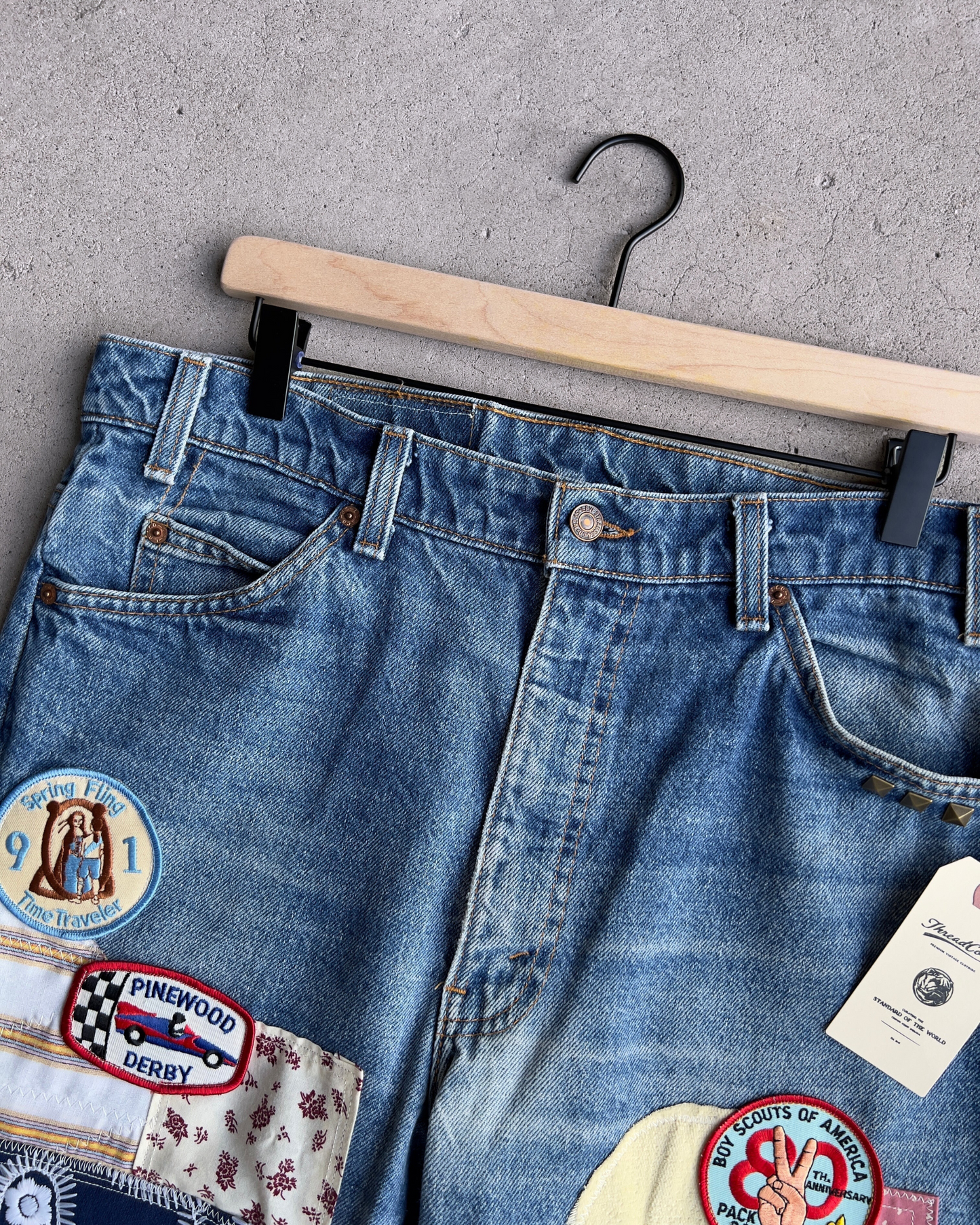 Vintage Summertime Derby Patchwork Jean Shorts  - Shop ThreadCount Vintage Co.