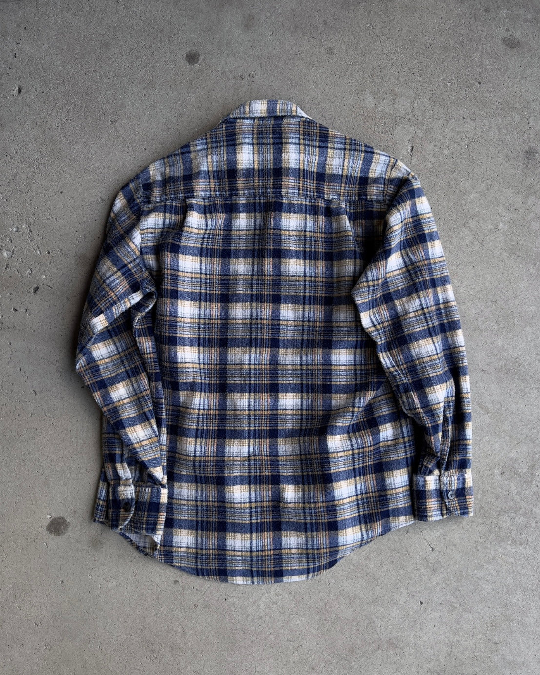 1980s Blue & Yellow Faded Cotton Plaid Flannel Shirt  - Shop THREADCOUNT Vintage Co.
