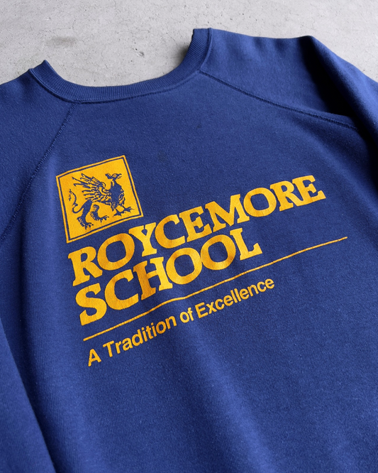 1980s Roycemore School Navy Blue Raglan Sweatshirt  - Shop ThreadCount Vintage Co.