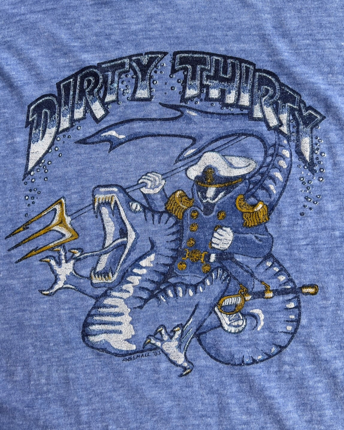 Vintage 1980s Dirty Thirty Naval Academy Serpent Faded Ringer Tee - Shop ThreadCount Vintage Co.