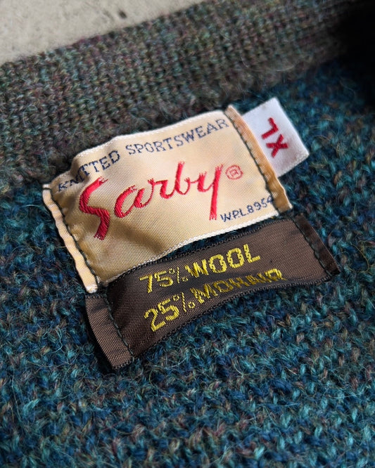 1960s Green & Blue Diamond Argyle Mohair Cardigan  - Shop ThreadCount Vintage Co.