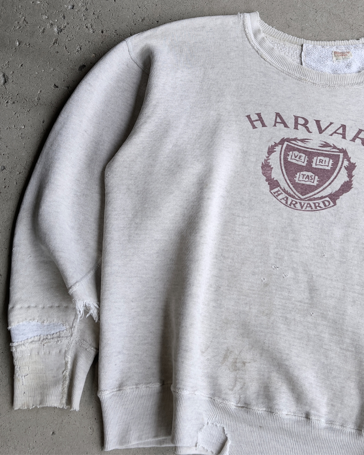 1960s Harvard University Veritas Repaired Cotton Sweatshirt  - Shop ThreadCount Vintage Co.