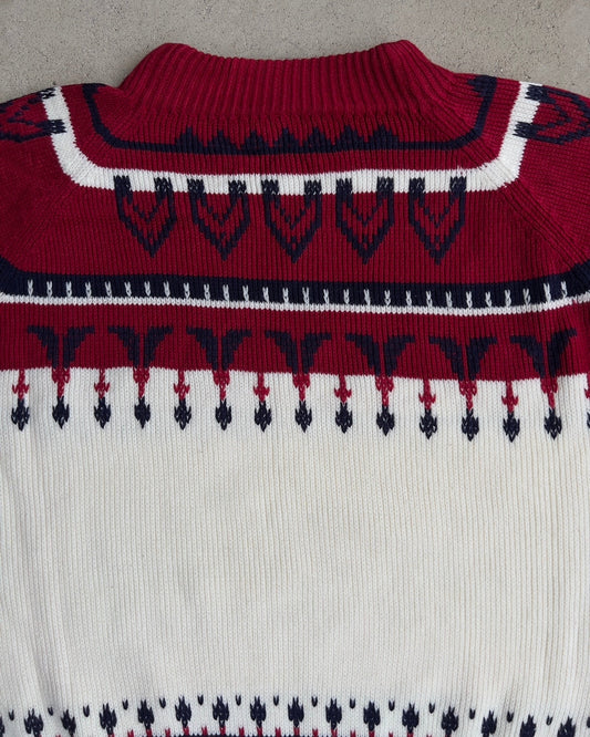 1980s Dark Red & White Knit Holiday Sweater  - Shop ThreadCount Vintage Co.