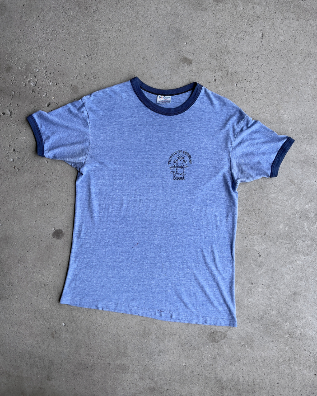 1980s Dirty Thirty Naval Academy Serpent Faded Ringer Tee  - Shop ThreadCount Vintage Co.