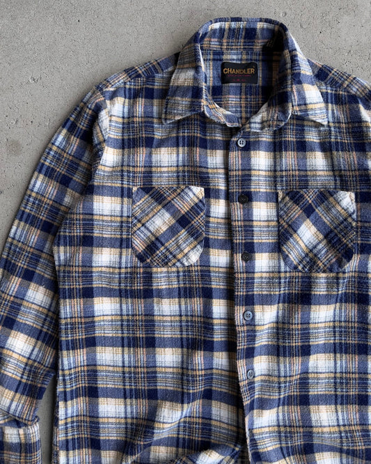 1980s Blue & Yellow Faded Cotton Plaid Flannel Shirt  - Shop THREADCOUNT Vintage Co.