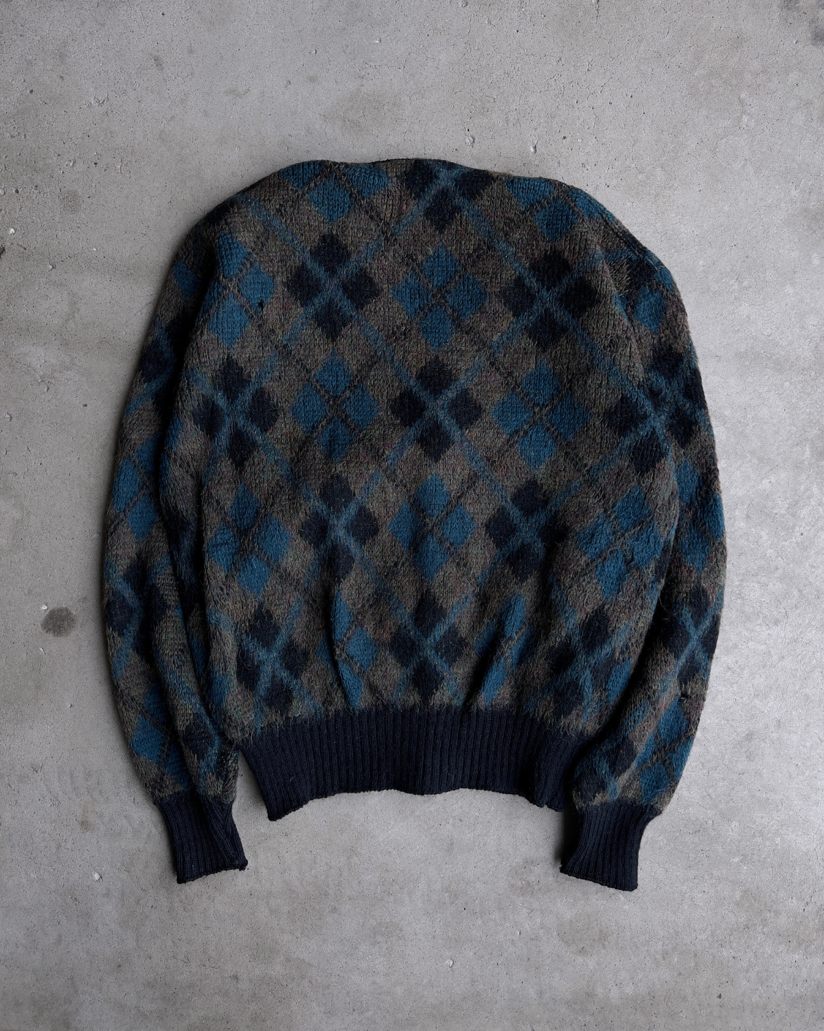 1960s Black & Blue Diamond Argyle Mohair Cardigan  - Shop ThreadCount Vintage Co.