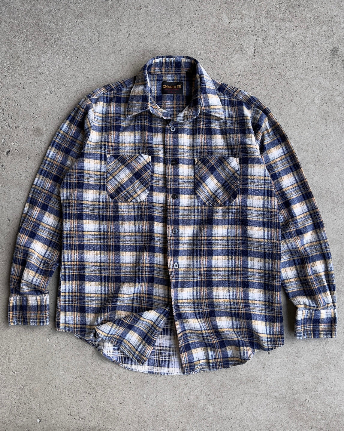 1980s Blue & Yellow Faded Cotton Plaid Flannel Shirt  - Shop THREADCOUNT Vintage Co.