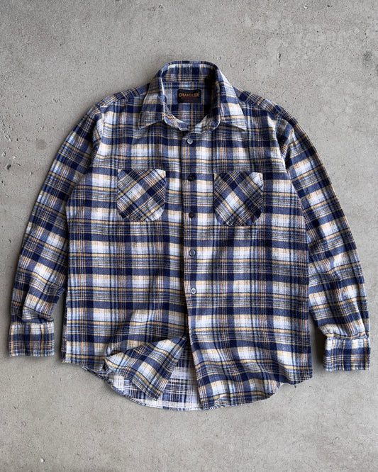 1980s Blue & Yellow Faded Cotton Plaid Flannel Shirt  - Shop THREADCOUNT Vintage Co.