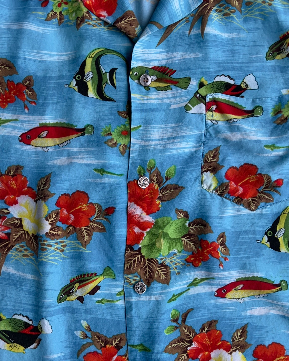1970s Floral Fish Print Rayon Hawaiian Shirt  - Shop ThreadCount Vintage Co.