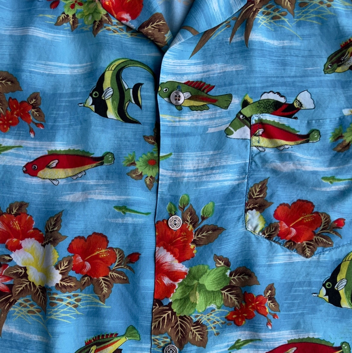 1970s Floral Fish Print Rayon Hawaiian Shirt - Shop ThreadCount Vintage Co.