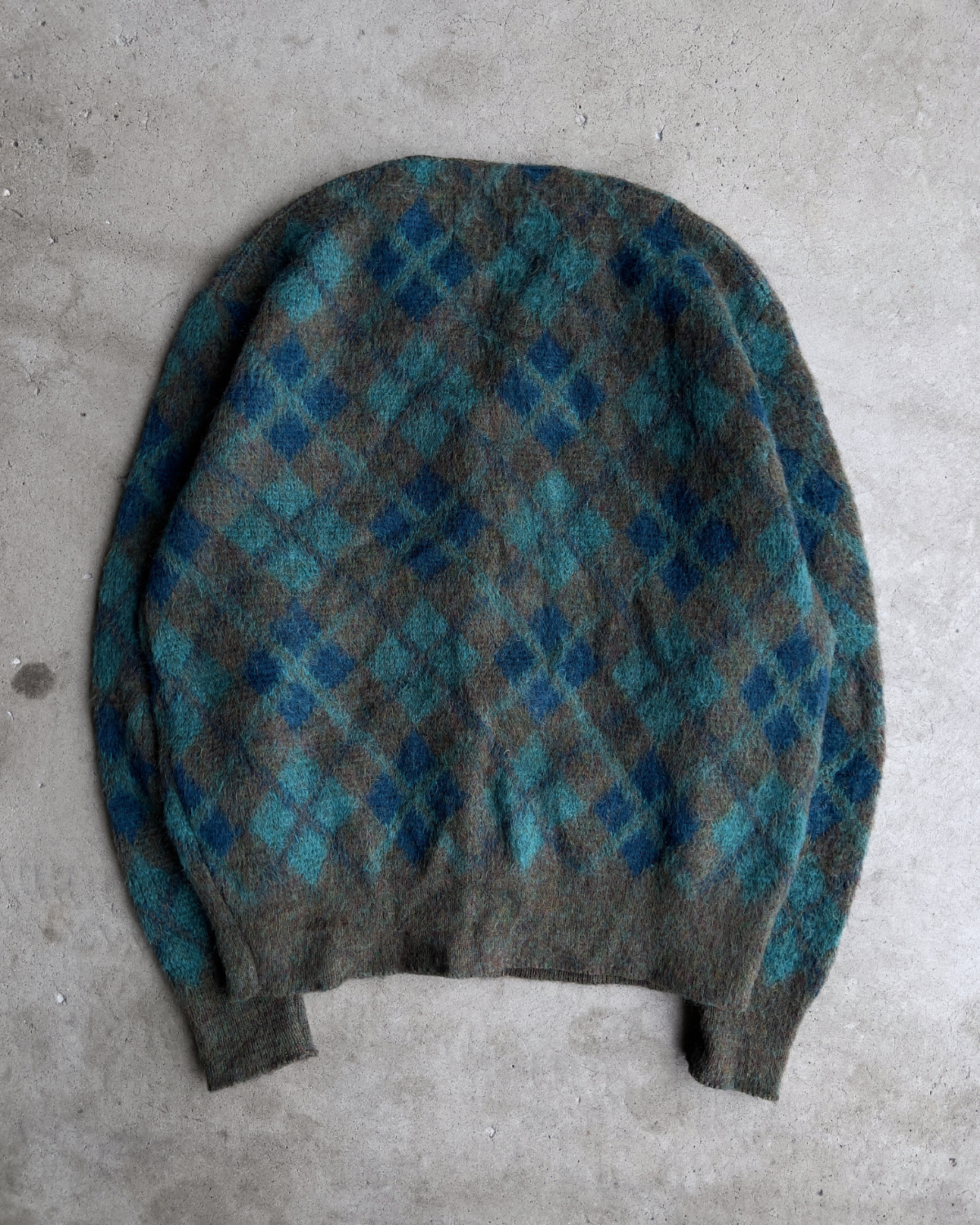 1960s Green & Blue Diamond Argyle Mohair Cardigan  - Shop ThreadCount Vintage Co.