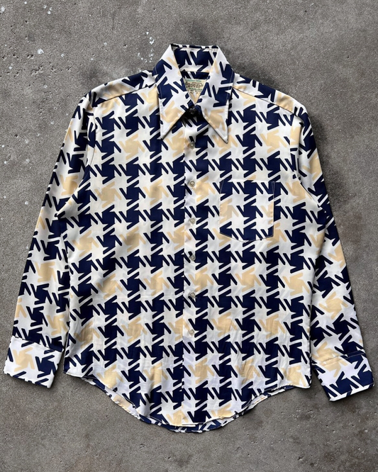 1970s Houndstooth Pointed Collar Disco Shirt  - Shop ThreadCount Vintage Co.