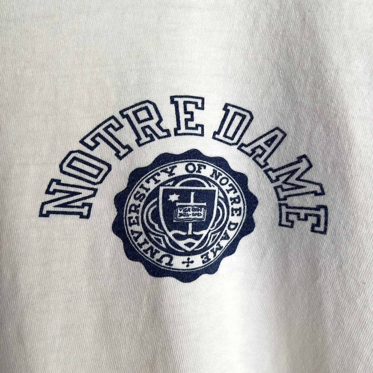 Vintage 1970s Notre Dame University White & Purple Ringer Tee - Shop ThreadCount Vintage Co.