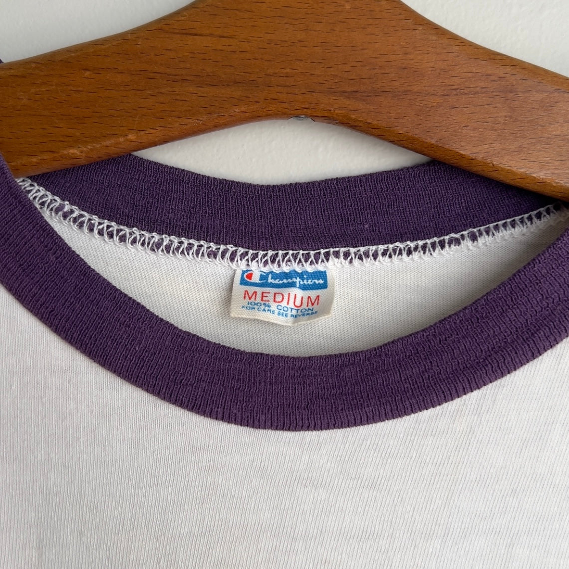 1970s Notre Dame University White & Purple Ringer Tee  - Shop ThreadCount Vintage Co.