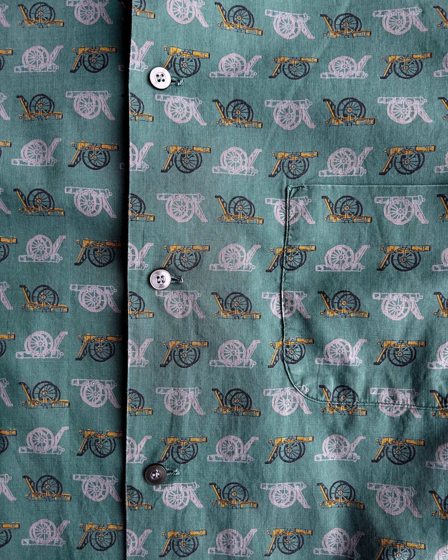 1960s Green Canon Print Perma-Smooth Pilgrim Shirt  - Shop ThreadCount Vintage Co.