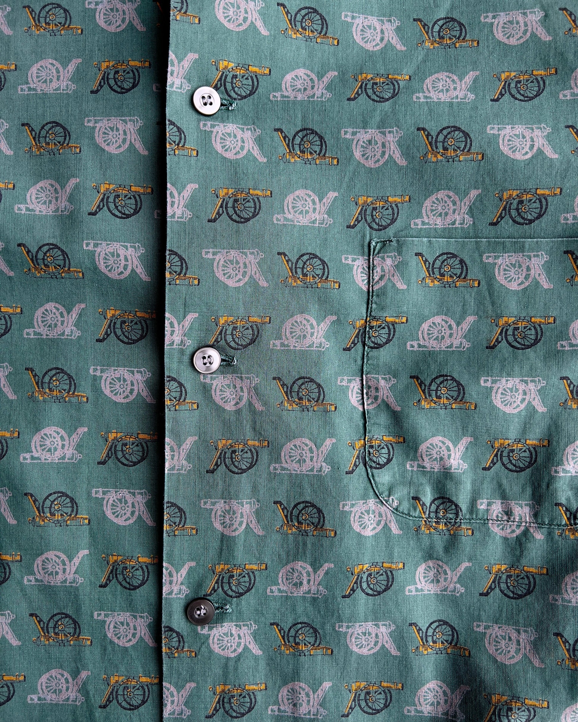 1960s Green Canon Print Perma-Smooth Pilgrim Shirt  - Shop ThreadCount Vintage Co.