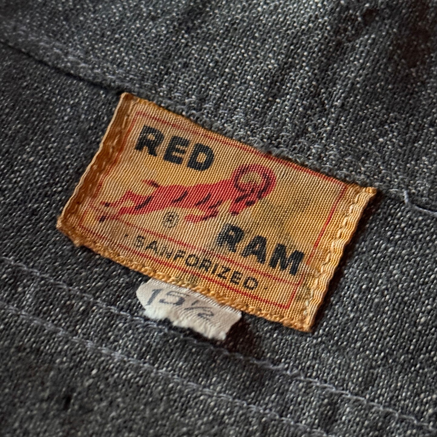 Vintage 1940s Red Ram Salt & Pepper Chambray Cotton Repaired Work Shirt - Shop ThreadCount Vintage Co.