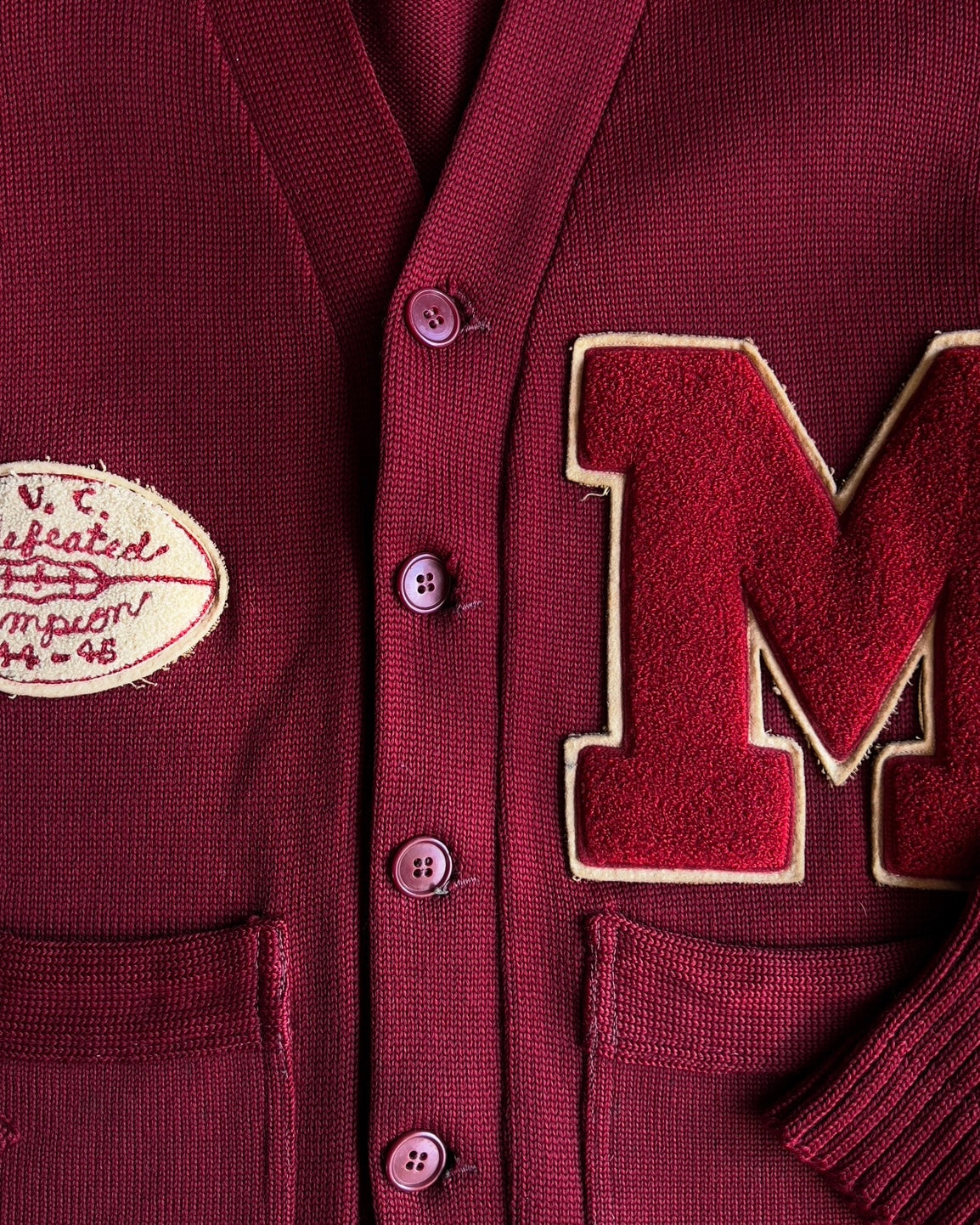 1940s K.V.C. Football Champions Letterman Cardigan  - Shop ThreadCount Vintage Co.