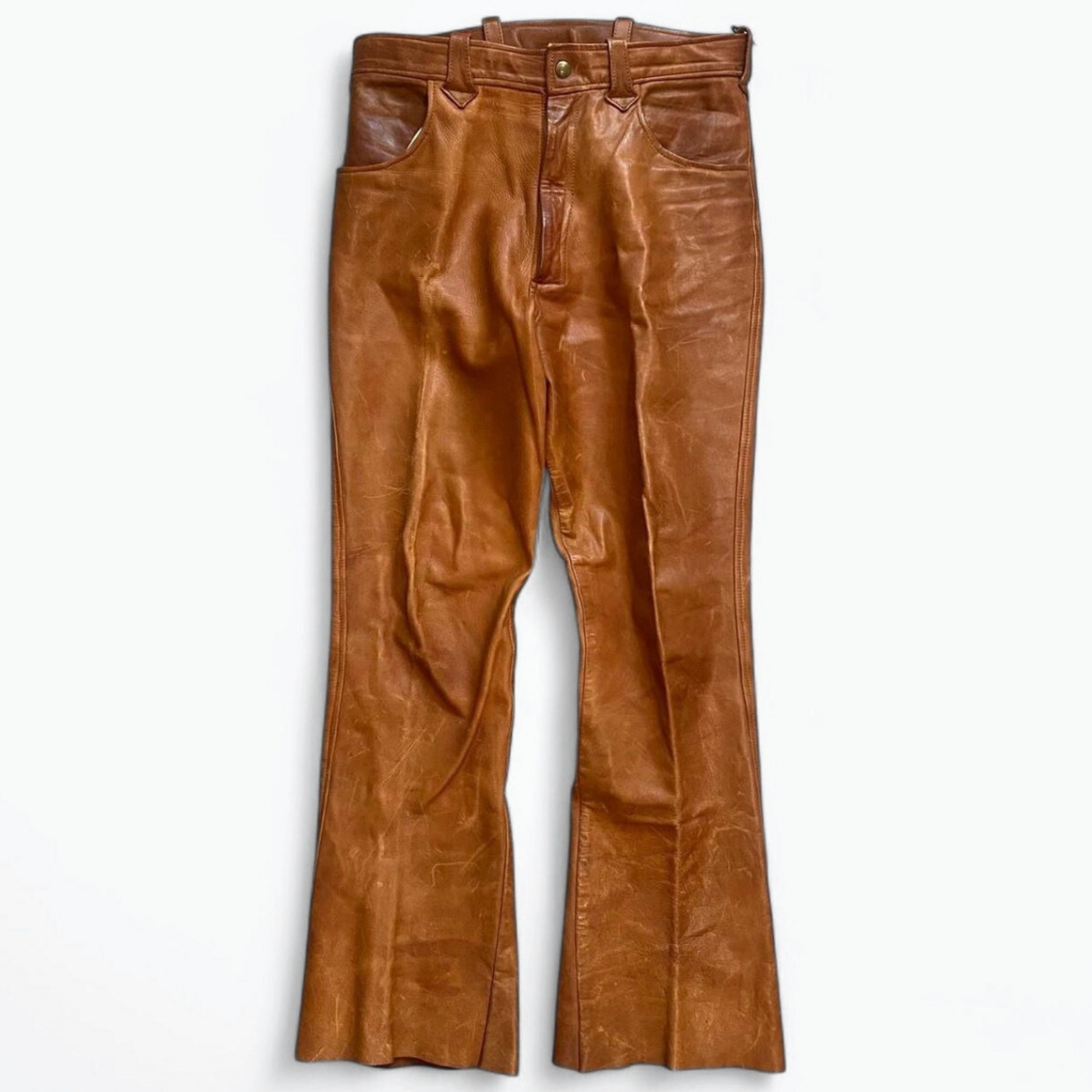 1960s Brown Genuine Leather Handmade Western Pants  - Shop THREADCOUNT Vintage Co.