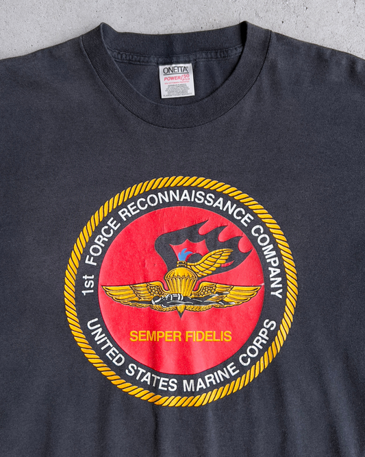 1990s United States Marine Corps Black Graphic Tee  - Shop THREADCOUNT Vintage Co.
