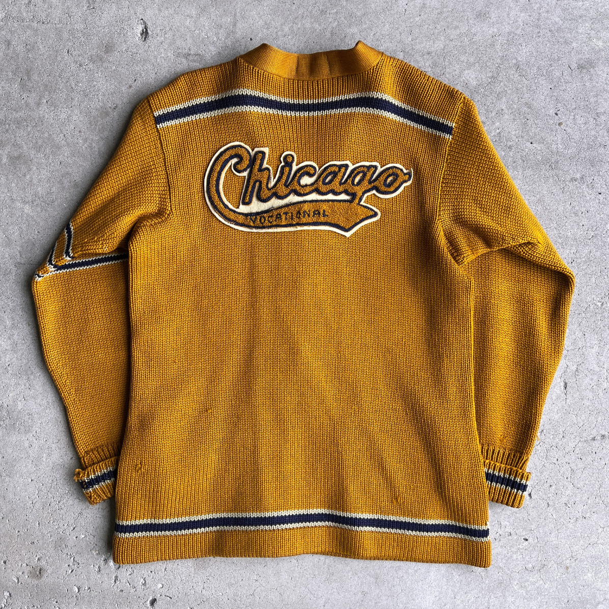 1960s Chicago Vocational Golden Wool Letterman Cardigan  - Shop ThreadCount Vintage Co.