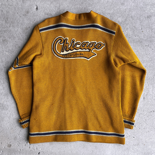 1960s Chicago Vocational Golden Wool Letterman Cardigan  - Shop ThreadCount Vintage Co.