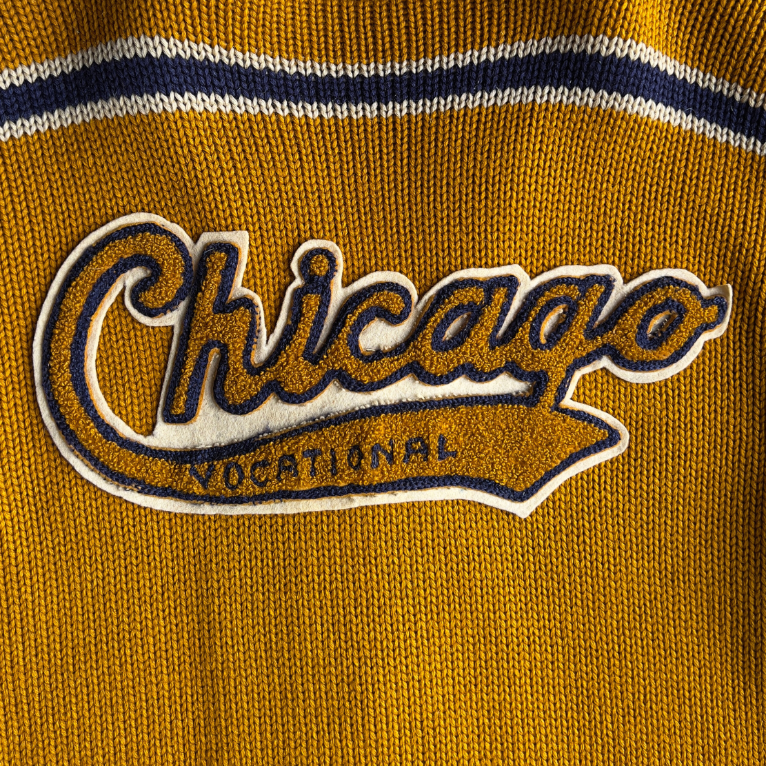 1960s Chicago Vocational Golden Wool Letterman Cardigan  - Shop ThreadCount Vintage Co.