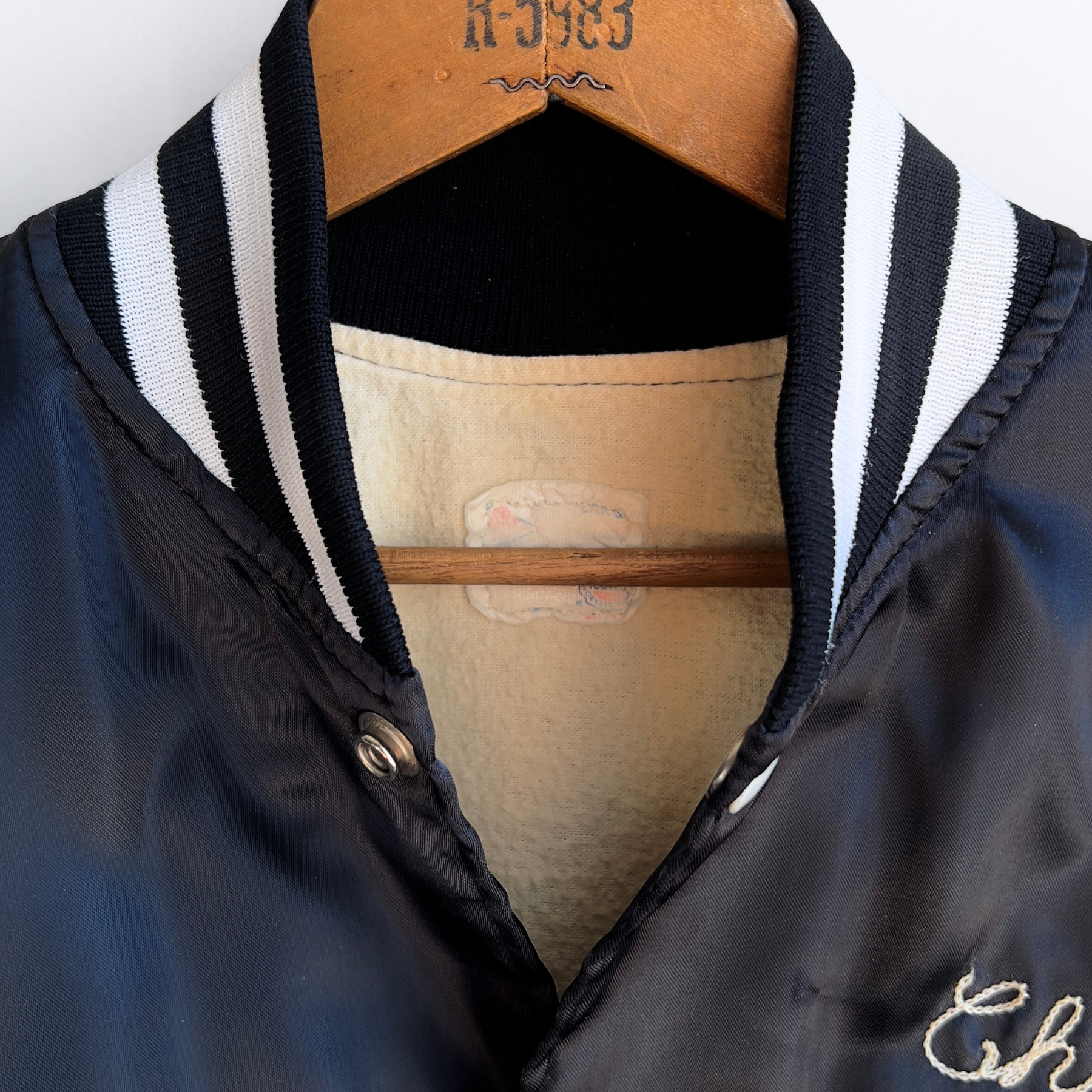 1980s Pawns Play The Game Black Satin Bomber Jacket  - Shop ThreadCount Vintage Co.