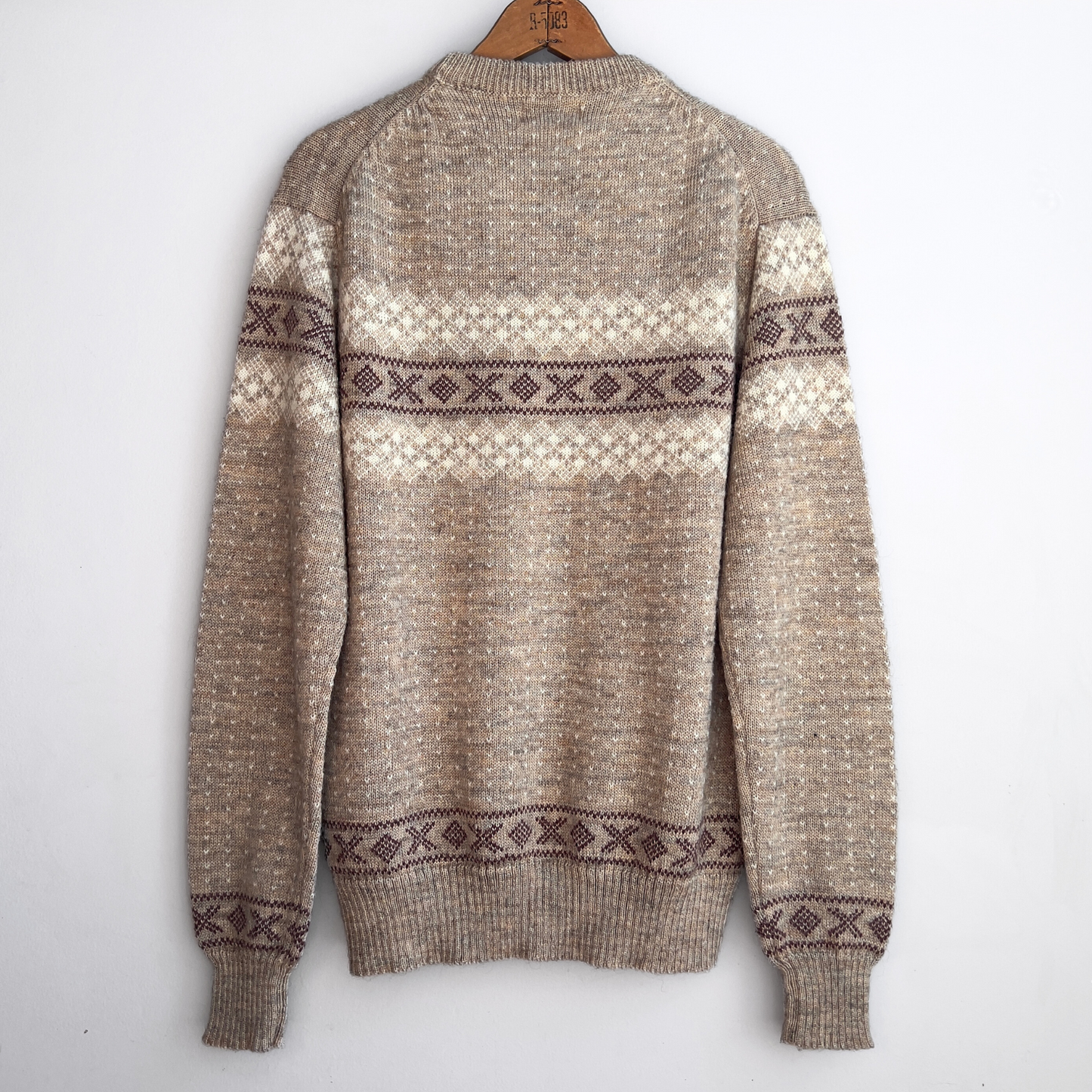 Vintage 1970s Brown & Cream Geometric Pattern Wool Sweater - Shop ThreadCount Vintage Co.