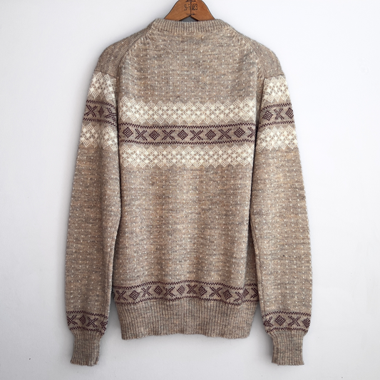 1970s Brown & Cream Geometric Pattern Wool Sweater  - Shop ThreadCount Vintage Co.