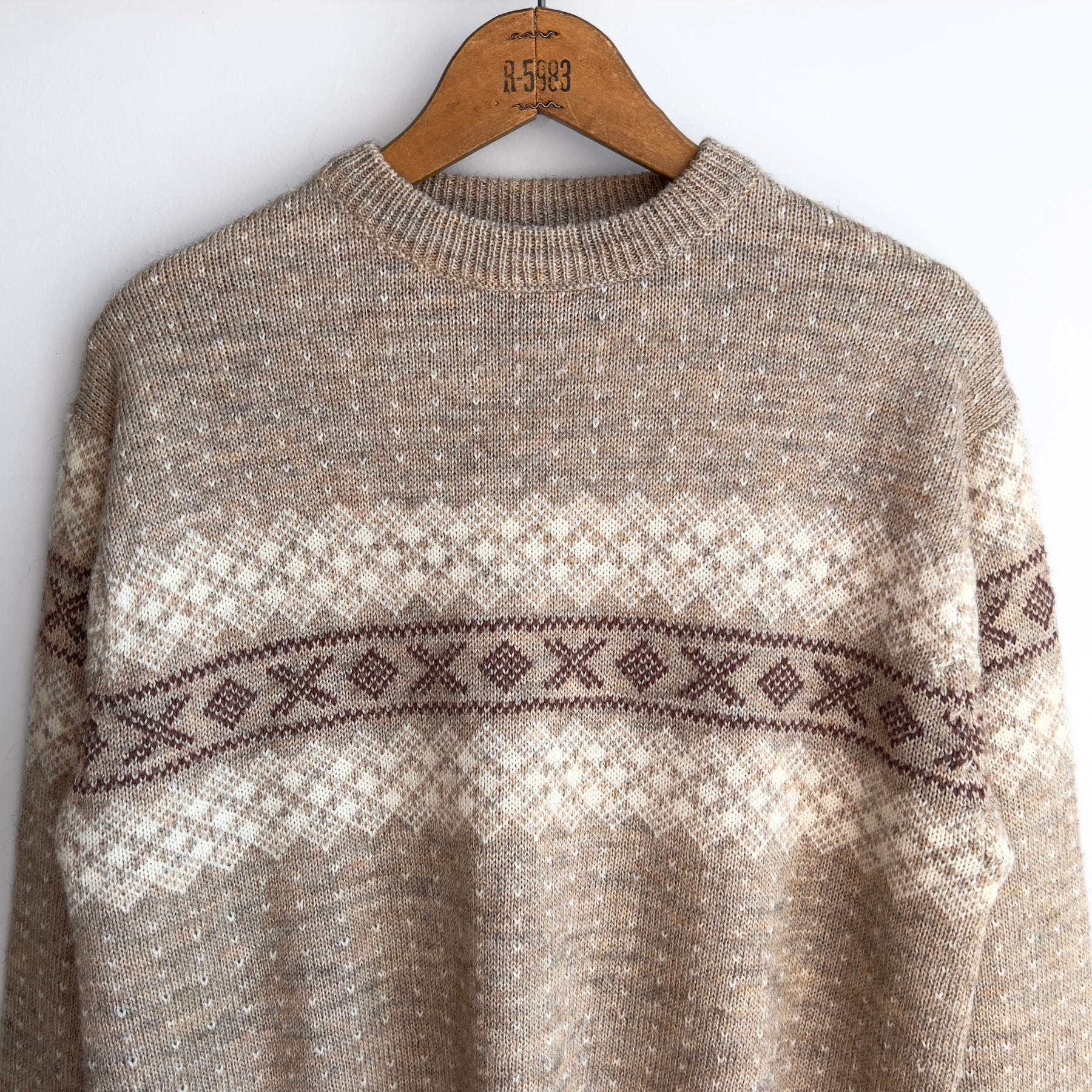 1970s Brown & Cream Geometric Pattern Wool Sweater  - Shop ThreadCount Vintage Co.