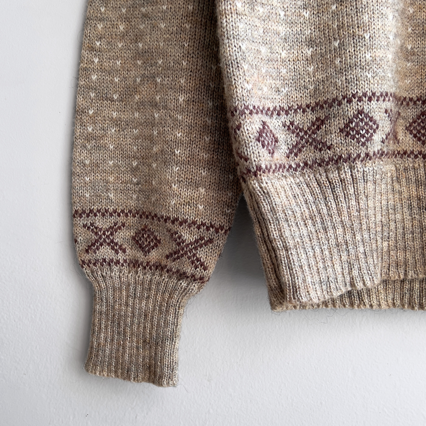 Vintage 1970s Brown & Cream Geometric Pattern Wool Sweater - Shop ThreadCount Vintage Co.