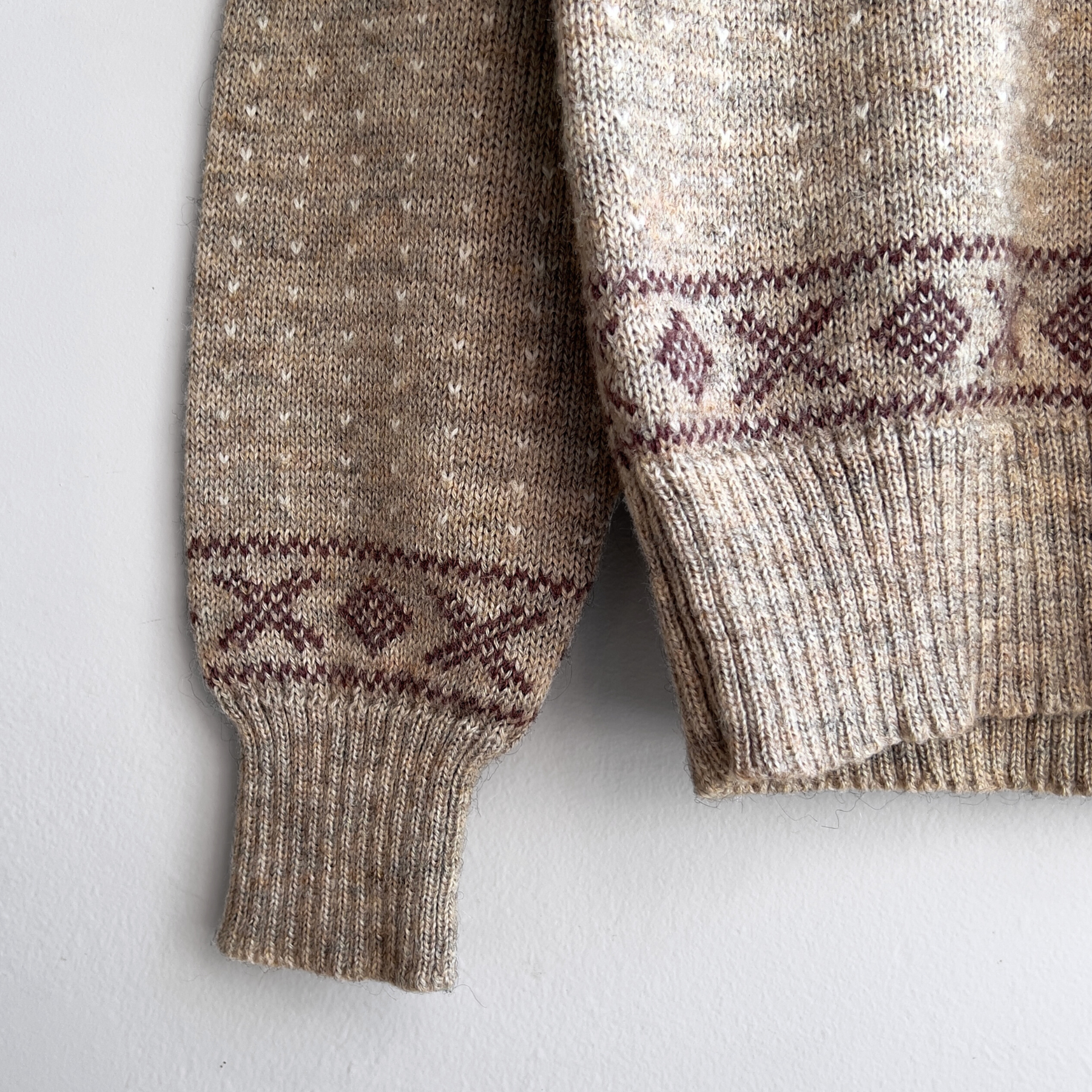 1970s Brown & Cream Geometric Pattern Wool Sweater  - Shop ThreadCount Vintage Co.