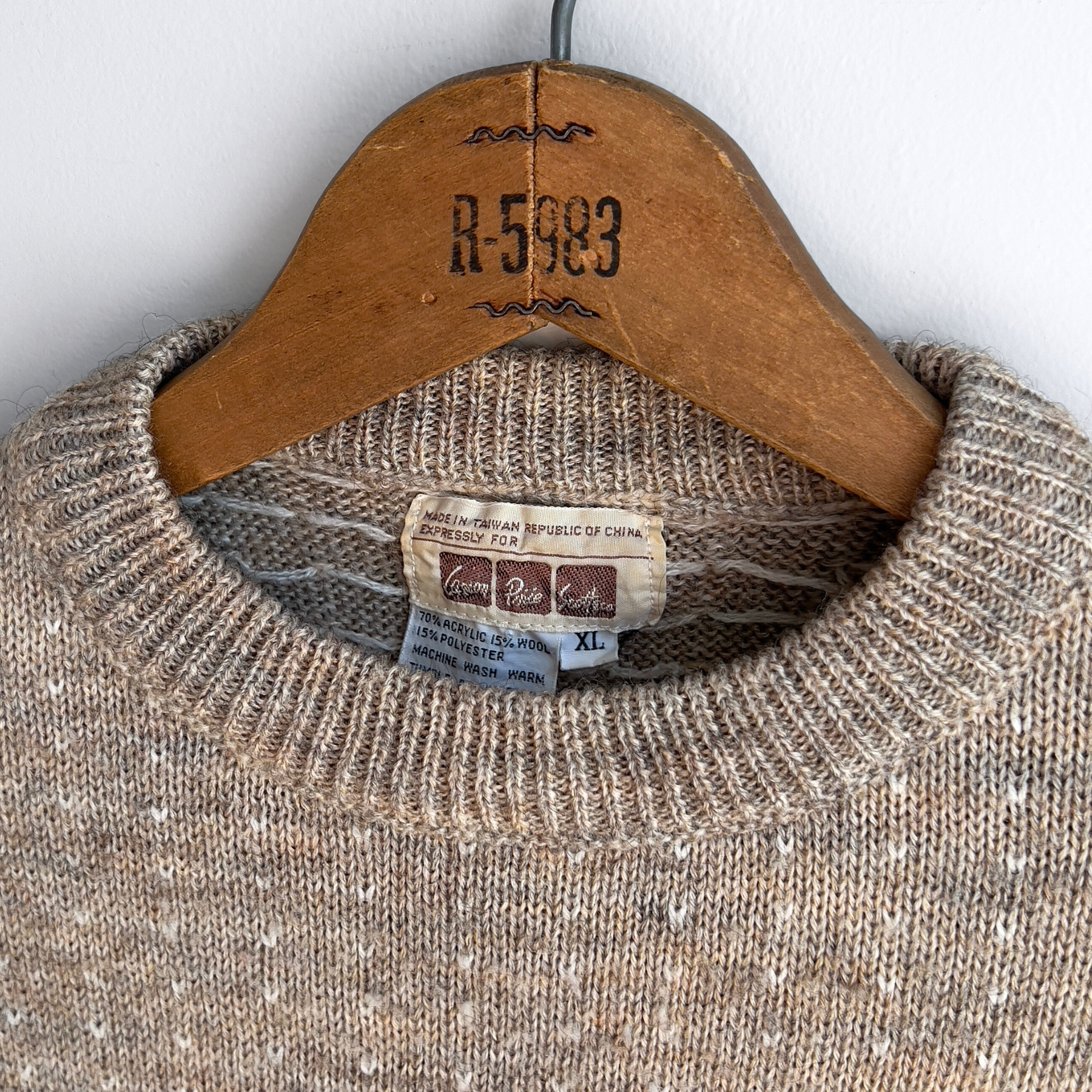 1970s Brown & Cream Geometric Pattern Wool Sweater  - Shop ThreadCount Vintage Co.