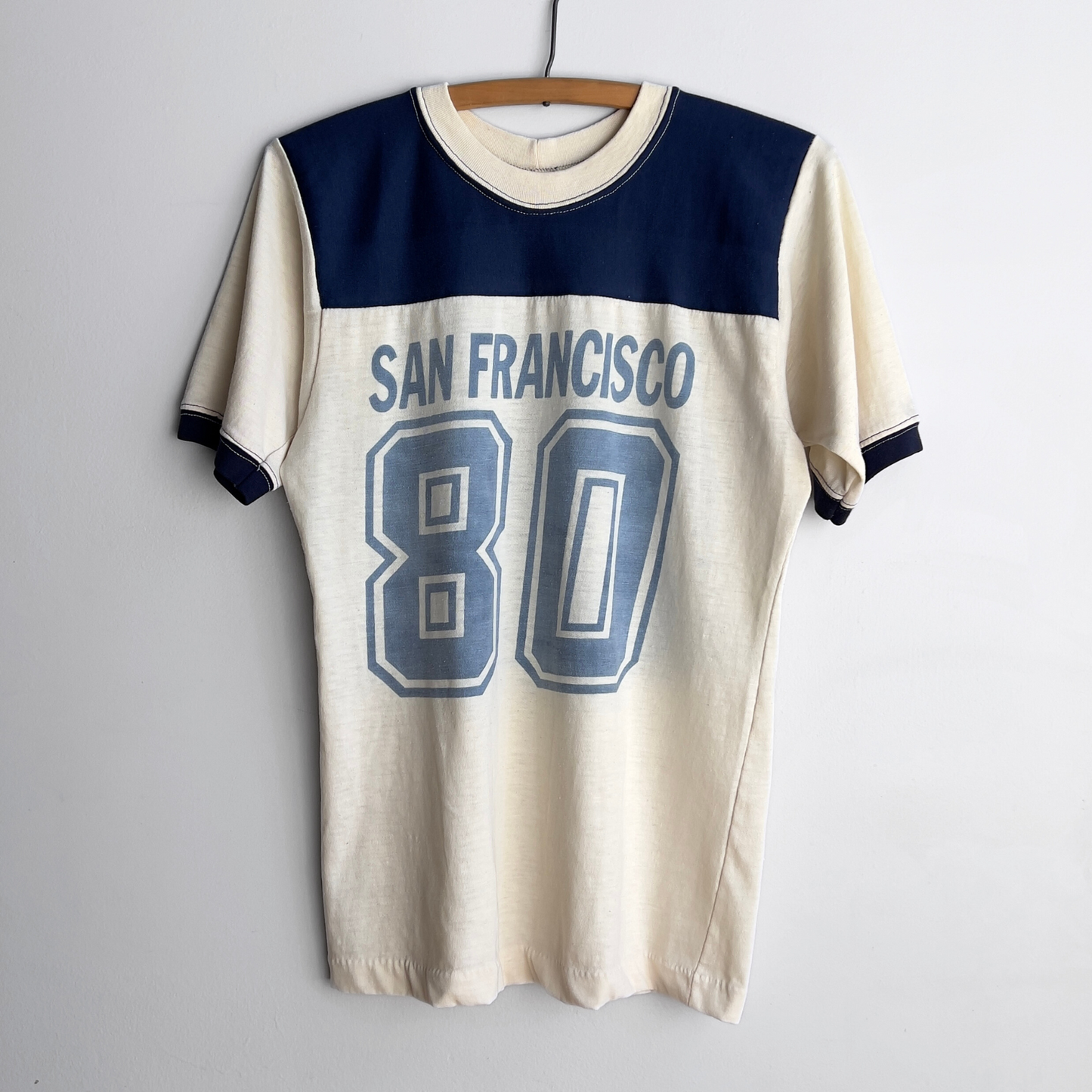 1970s San Francisco Navy & White Faded Jersey Tee - Shop ThreadCount Vintage Co.
