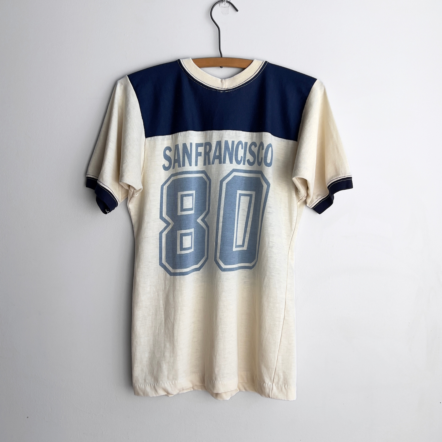 1970s San Francisco Navy & White Faded Jersey Tee - Shop ThreadCount Vintage Co.