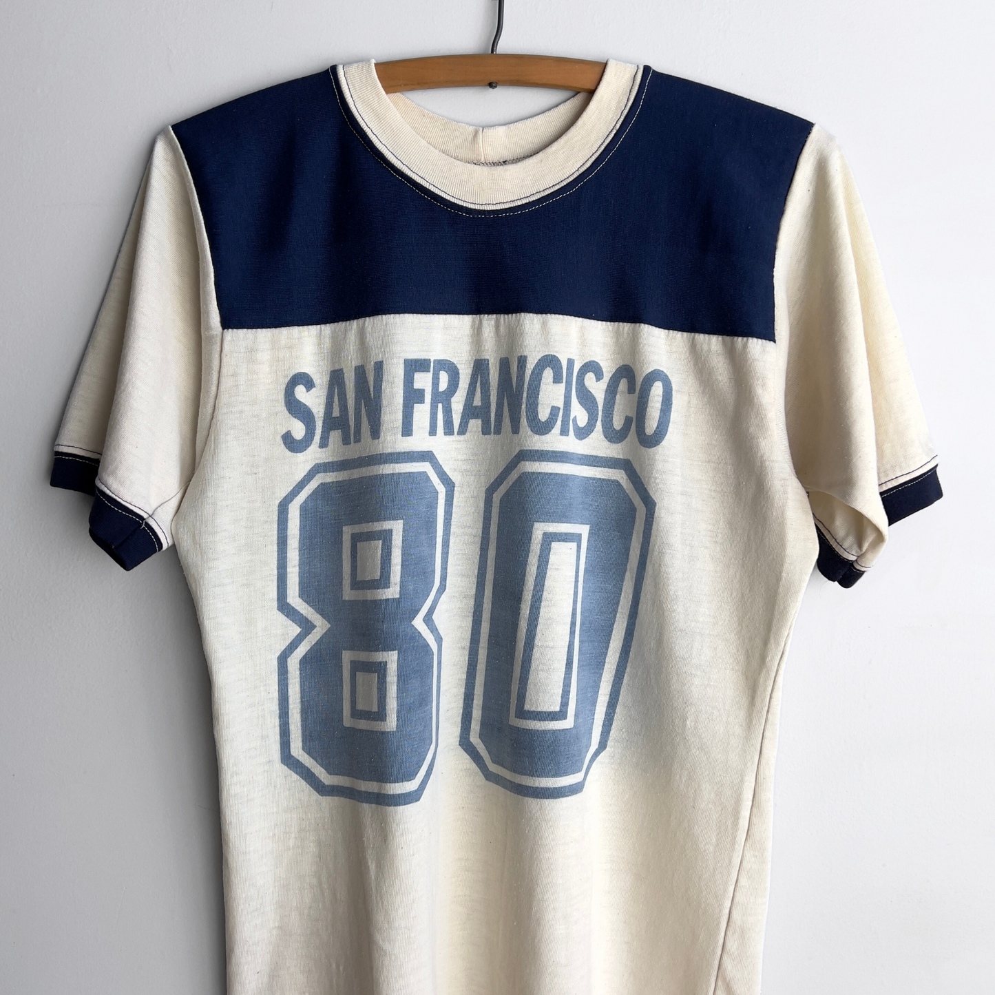 1970s San Francisco Navy & White Faded Jersey Tee - Shop ThreadCount Vintage Co.