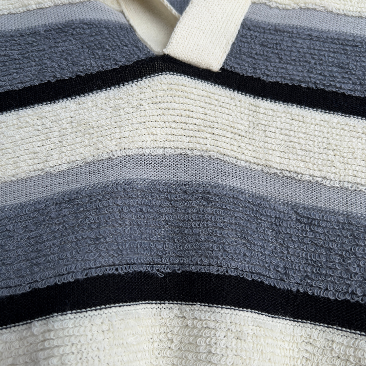 Vintage 1970s Grey & White Striped Split Collar Terry Sweater - Shop ThreadCount Vintage Co.