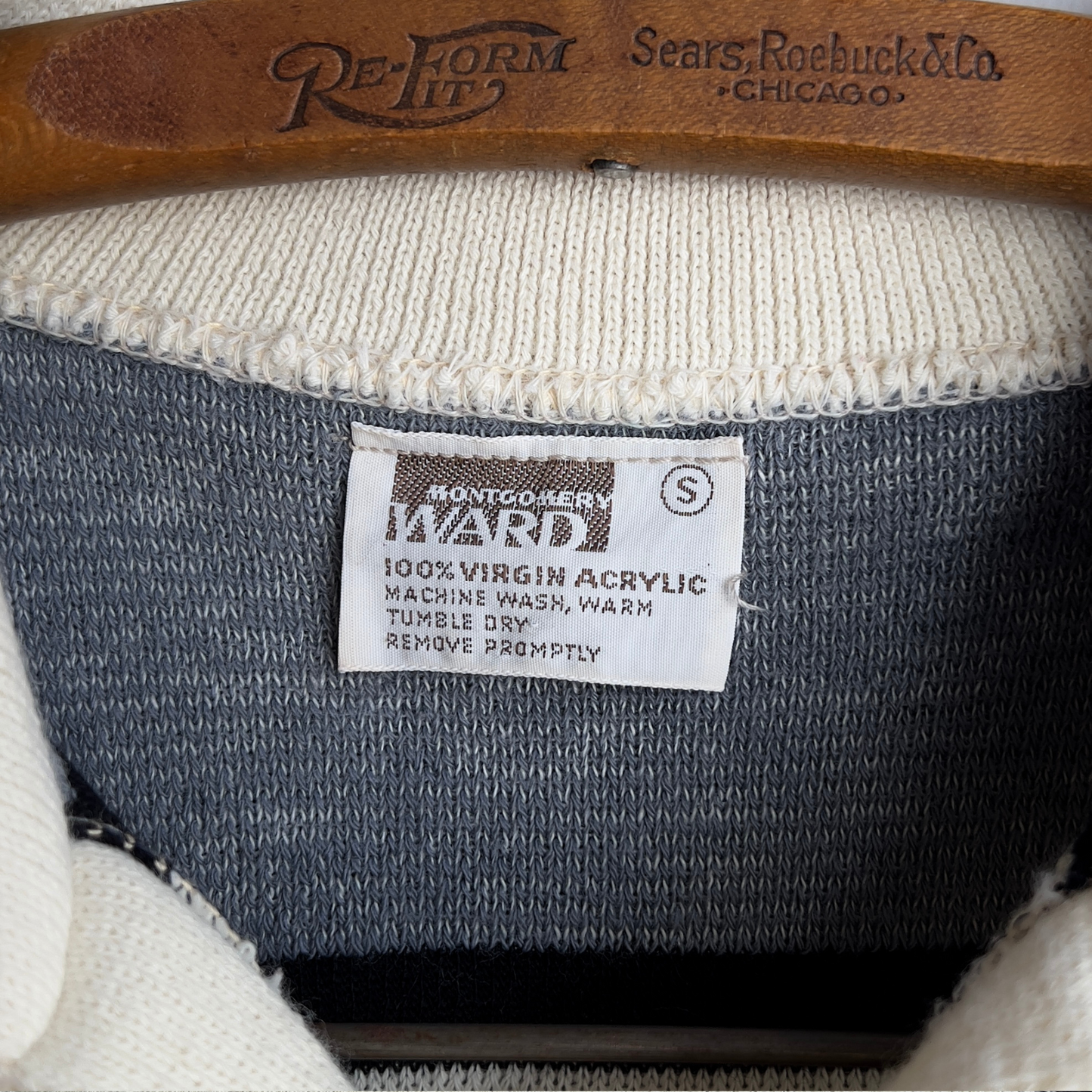 Vintage 1970s Grey & White Striped Split Collar Terry Sweater - Shop ThreadCount Vintage Co.