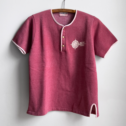 1960s Notre Dame Red Henley Sweatshirt Tee  - Shop ThreadCount Vintage Co.