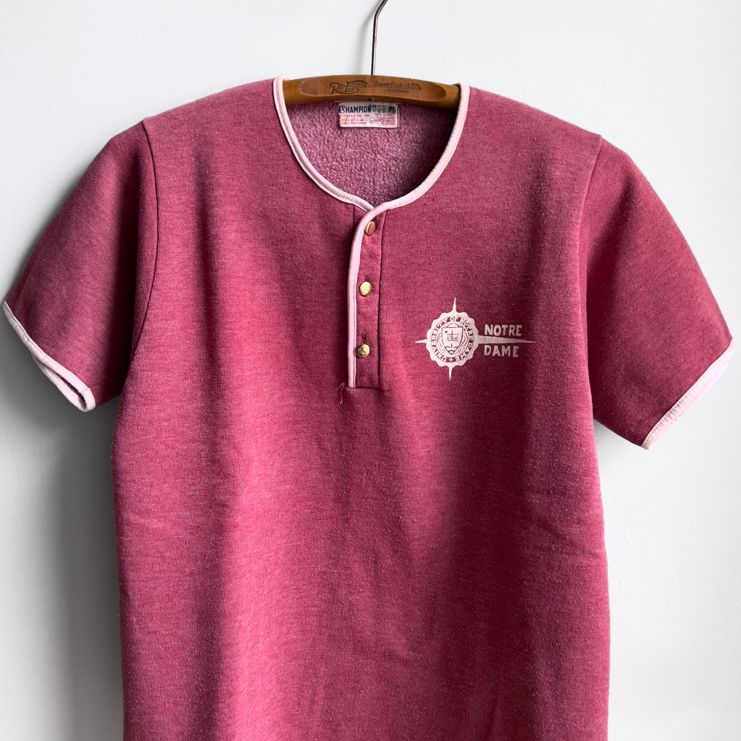 Vintage 1960s Notre Dame Red Henley Sweatshirt Tee - Shop ThreadCount Vintage Co.
