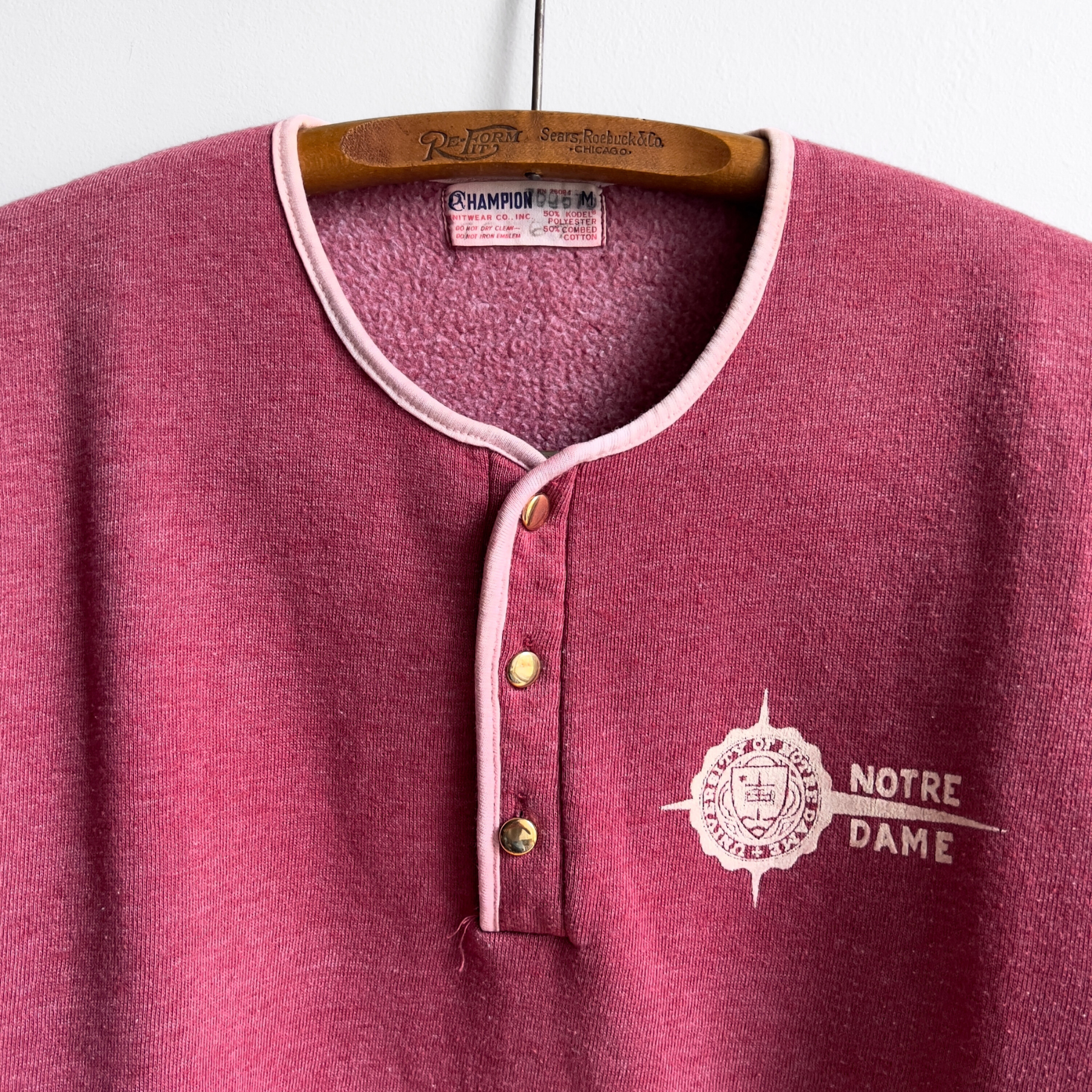 1960s Notre Dame Red Henley Sweatshirt Tee  - Shop ThreadCount Vintage Co.