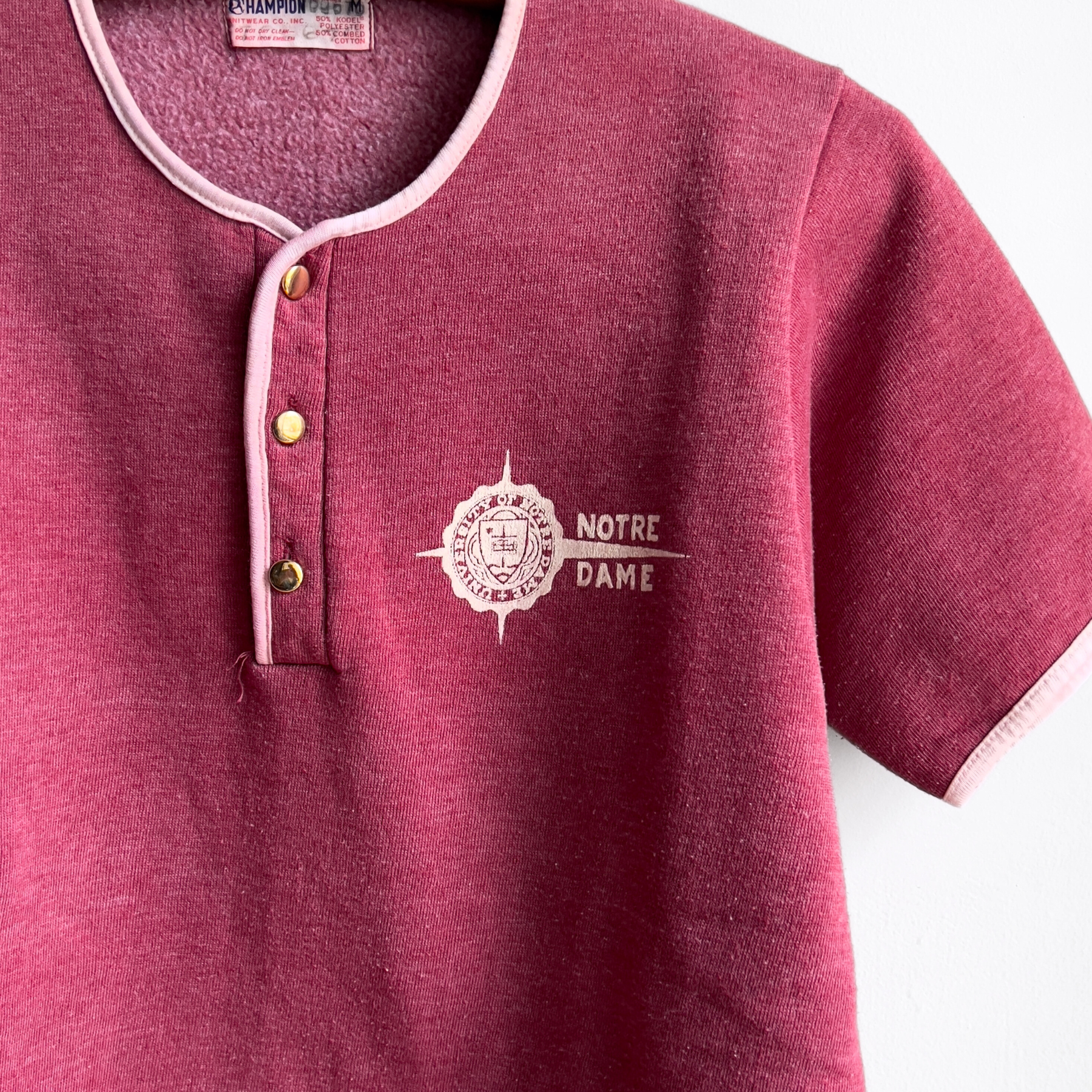 1960s Notre Dame Red Henley Sweatshirt Tee  - Shop ThreadCount Vintage Co.
