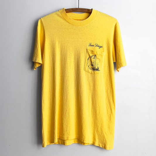 1980s San Diego World Class Yellow Pocket Tee  - Shop ThreadCount Vintage Co.