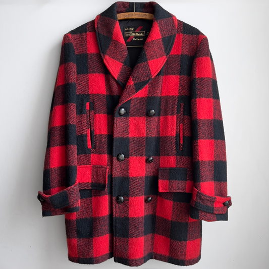 1960s Red & Black Plaid Heavy Wool Peacoat  - Shop ThreadCount Vintage Co.
