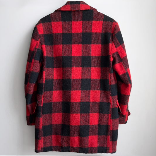 1960s Red & Black Plaid Heavy Wool Peacoat  - Shop ThreadCount Vintage Co.