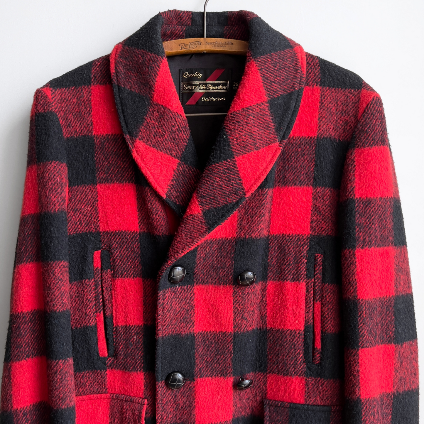 Vintage 1960s Red & Black Plaid Heavy Wool Peacoat - Shop ThreadCount Vintage Co.